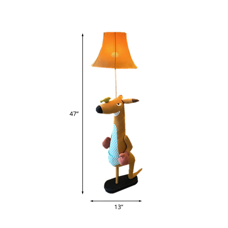 Kids Angry Kangaroo Floor Light Fabric Single Children Room Standing Lamp with Shade in Brown