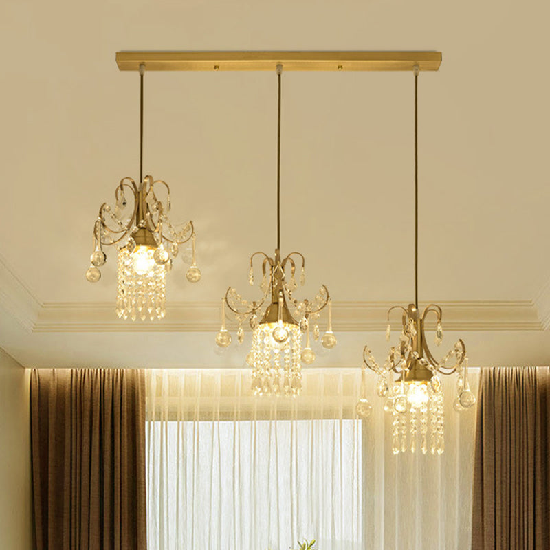 Postmodern Rain Cluster Light a sospensione 3 lampadine Clear K9 Crystal Suspension Lamp in oro per sala da pranzo