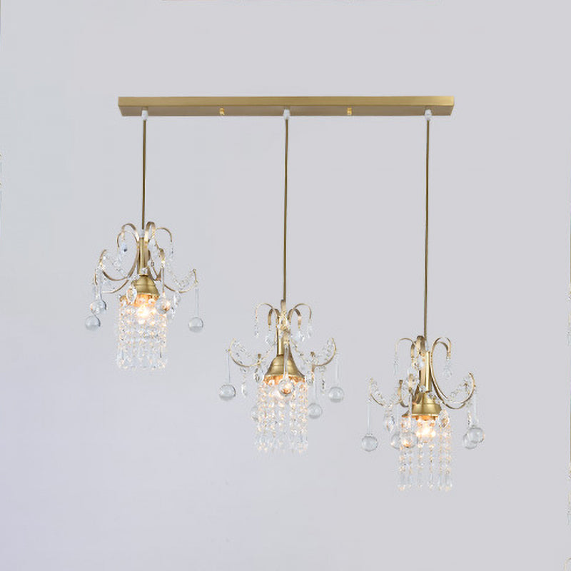 Postmodern Rain Cluster Light a sospensione 3 lampadine Clear K9 Crystal Suspension Lamp in oro per sala da pranzo