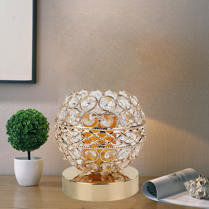 Inserted Crystal Globe Night Light Retro 1 Bulb Bedroom Nightstand Lamp in Gold with Aromatherapy Plate