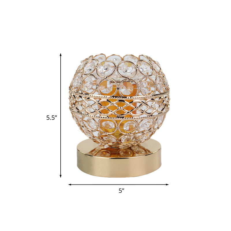 Inserted Crystal Globe Night Light Retro 1 Bulb Bedroom Nightstand Lamp in Gold with Aromatherapy Plate