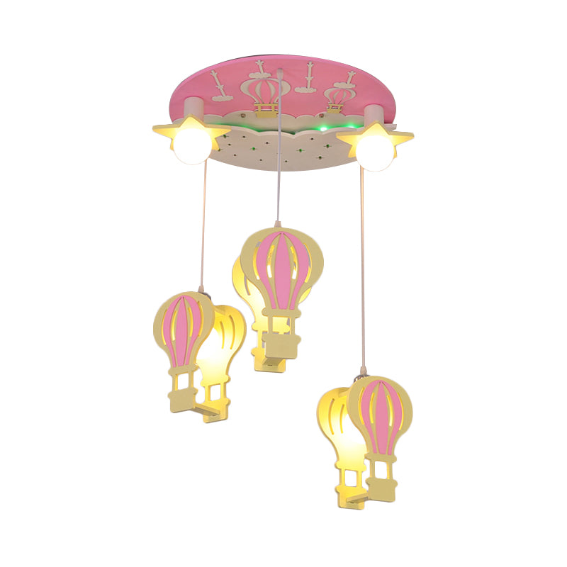 Hete luchtballon semi -spoelcartoon houten 5 bollen roze/blauw plafond spoeling mount licht voor kinderdagverblijf