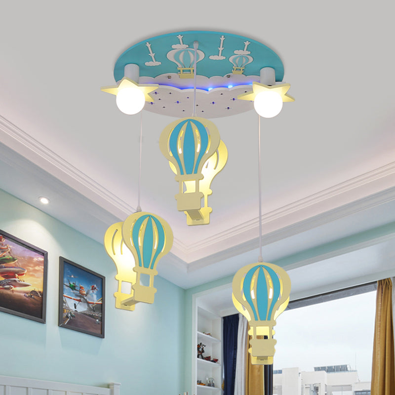 Hot Air Balloon Semi Flush Cartoon Wooden 5 Bulbs Pink/Blue Ceiling Flush Mount Light for Nursery