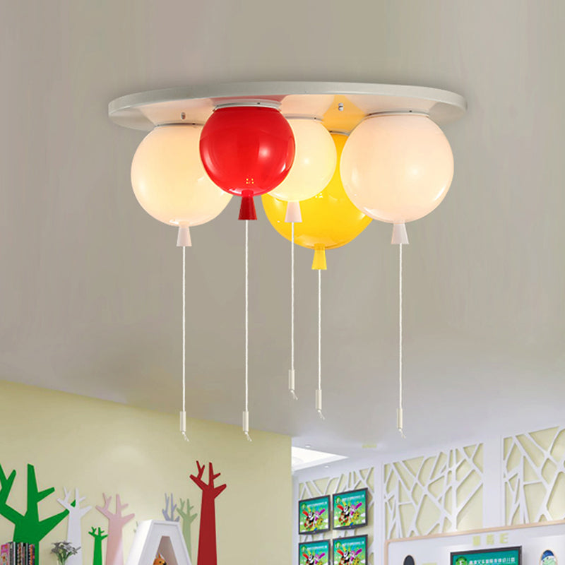 Acrylic Balloon Ceiling Mounted Fixture Kids 3/5 Heads White Flush Mount Lighting for Nursery