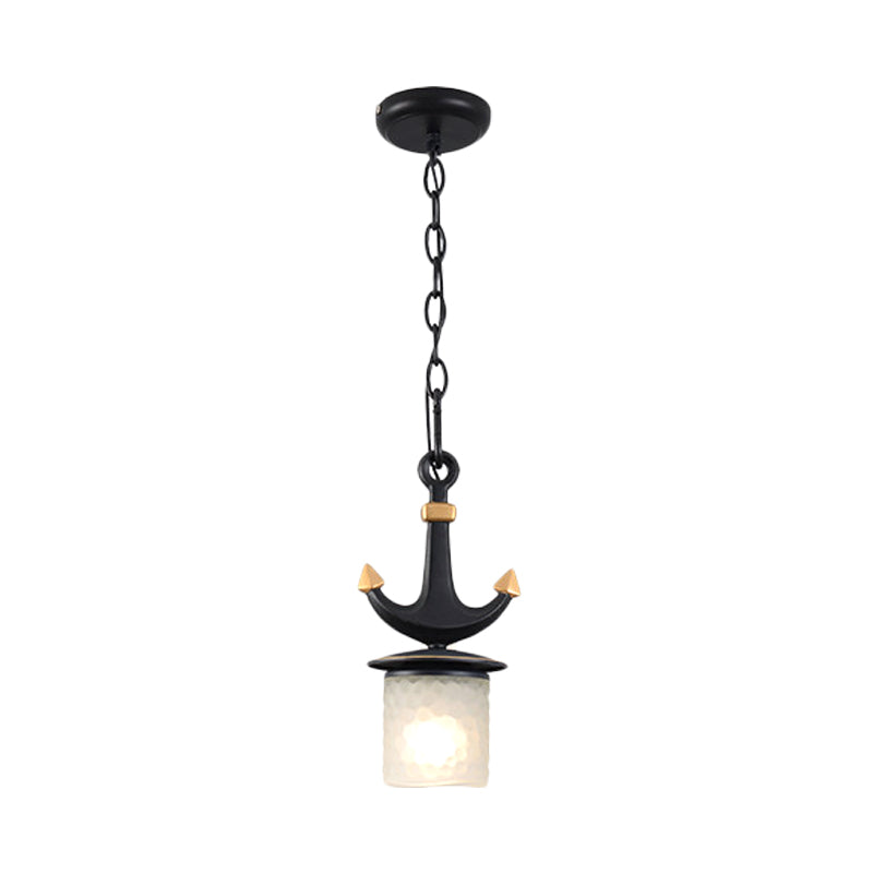 Campana/cilindro colgante de crema mediterránea Vidrillo 1 cabezal luz de techo negro con diseño de anclaje, pequeño/grande