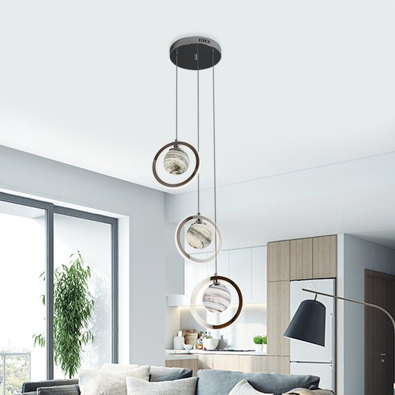 Planet Pendant Light Fixture Nordic Frosted Glass 3 Heads Chrome Hanging Lamp for Dining Room