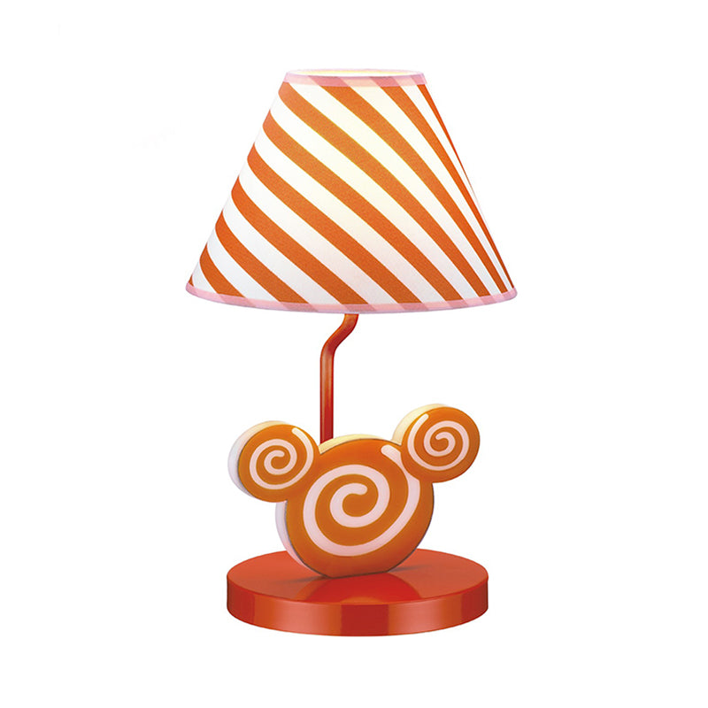 Orange Conical Nightstand Light Kids Fabric Night Table Lighting with Mouse Head Design