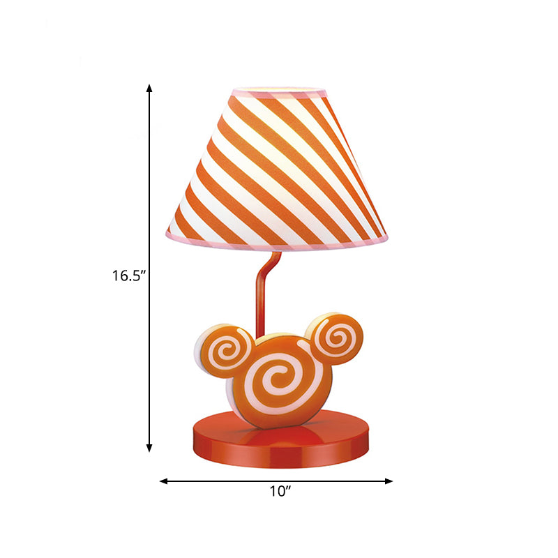 Orange Conical Nightstand Light Kids Fabric Night Table Lighting with Mouse Head Design