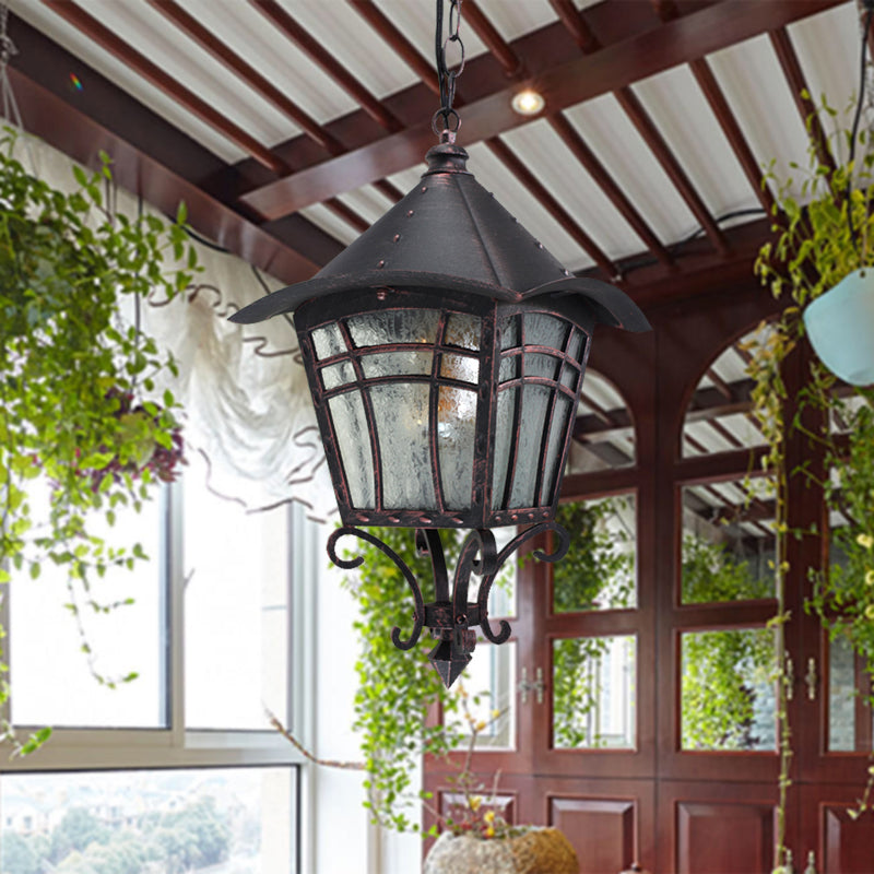 Frosted Glass Birdcage Pendant Light Rustic 1 Head Outdoor Ceiling Hang Fixture in Coffee