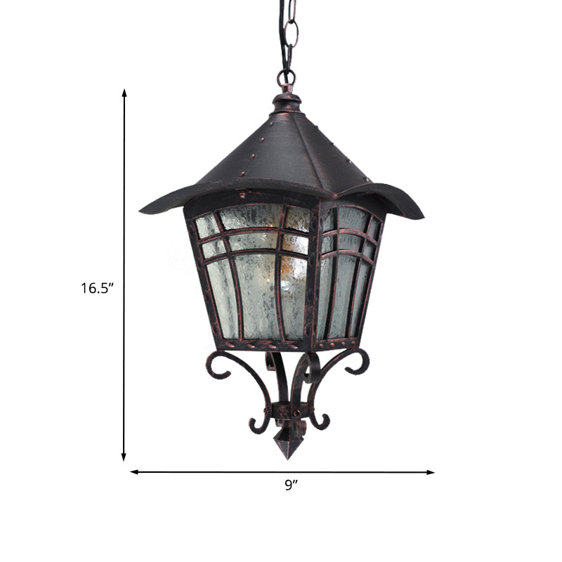 Frosted Glass Birdcage Pendant Light Rustic 1 Head Outdoor Ceiling Hang Fixture in Coffee