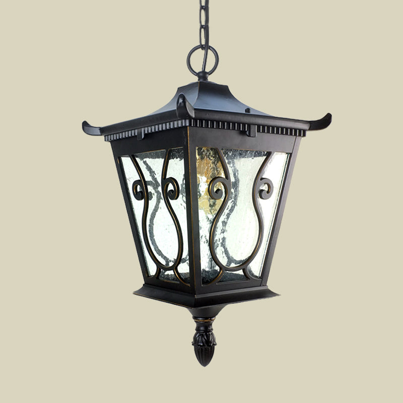 Black 1 Light Pendant Lamp Rural Clear Glass Pavilion Hanging Ceiling Light for Outdoor