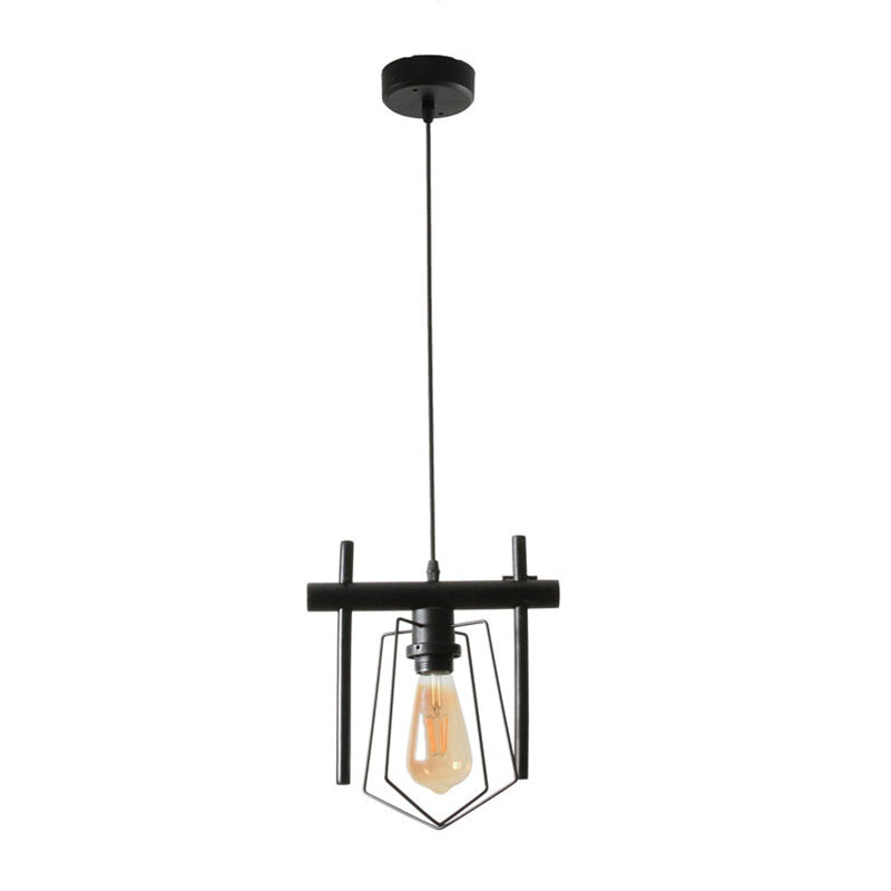 1/2/3-Bulb Caged Pendant Light Vintage Stylish Black Metal Hanging Light Fixture with Cord for Dining Table