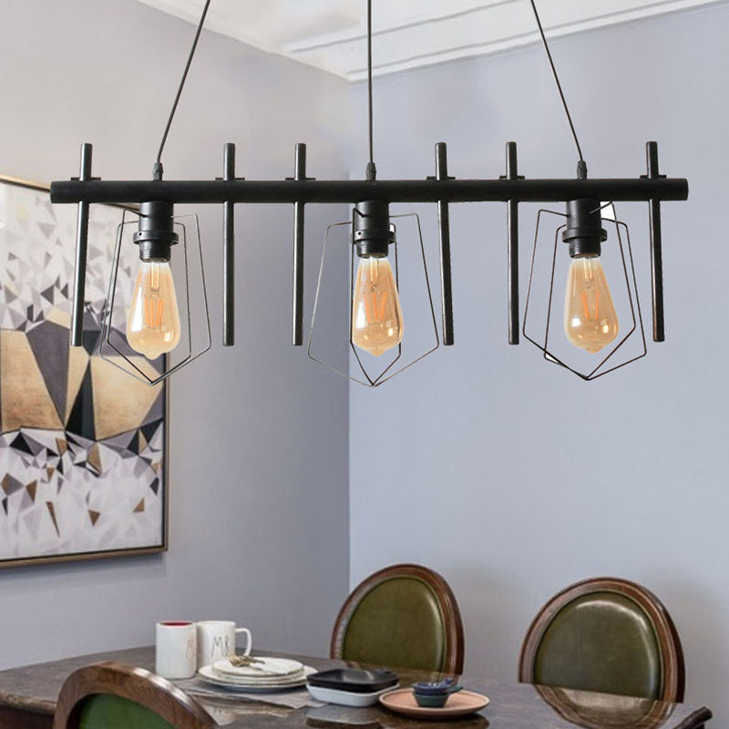 1/2/3-Bulb-Käfig-Anhänger Leicht Vintage Stylish Black Metall Hanging Leuchte mit Kabel zum Esstisch