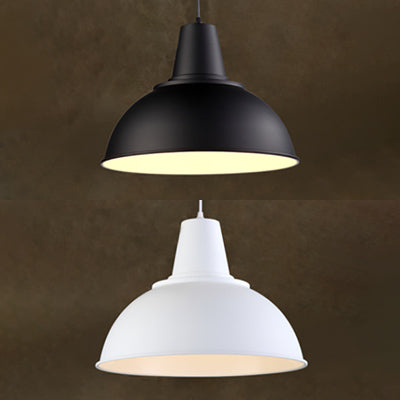 1 Light Ceiling Pendant Industrial Domed Aluminum Hanging Light in Black/White for Living Room