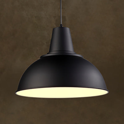 1 Light Ceiling Pendant Industrial Domed Aluminum Hanging Light in Black/White for Living Room