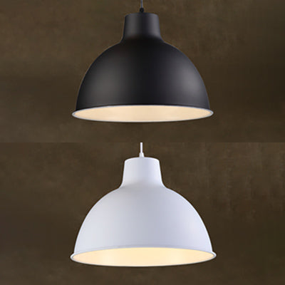 Aluminum Dome Hanging Light Industrial 1 Head Dining Room Suspension Lamp in Black/White