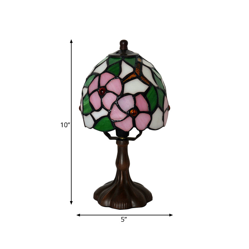 Stained Art Glass Dark Coffee Table Light Bowled 1 Bulb Tiffany Style Nightstand Lamp