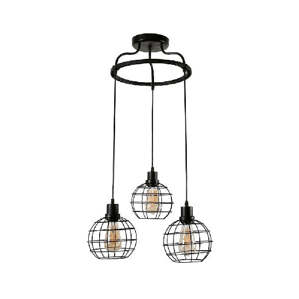 3/4/5 Heads Wire Cage Ceiling Light Vintage Style Black Finish Metal Suspended Lamp with Globe Shade