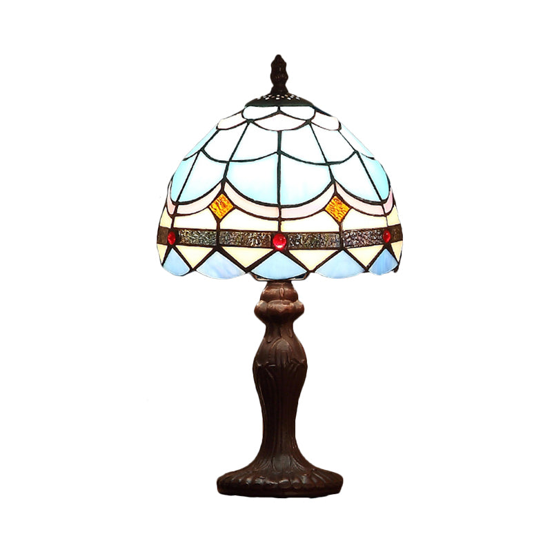 Wave-Pattern Stained Glass Table Lamp Mediterranean 1-Light Dark Brown Night Stand Light