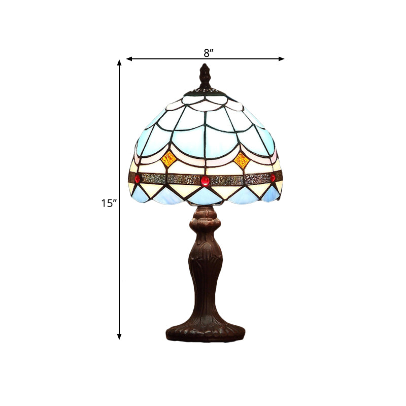 Wave-Pattern Stained Glass Table Lamp Mediterranean 1-Light Dark Brown Night Stand Light