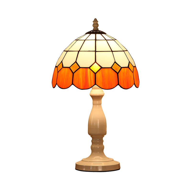 Baroque Gridded Dome Shade Night Light 1 Head Orange-White Stained Glass Table Lighting