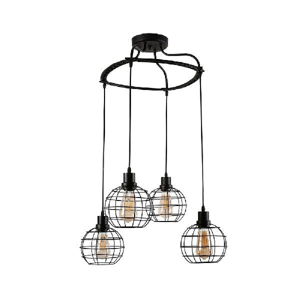 3/4/5 Heads Wire Cage Ceiling Light Vintage Style Black Finish Metal Suspended Lamp with Globe Shade