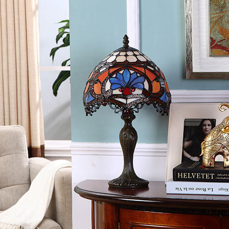 1 Head Living Room Table Light Tiffany Dark Brown Night Lamp with Painted Parrot Cut Glass Shade