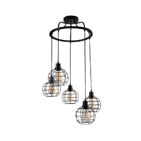 3/4/5 Heads Wire Cage Ceiling Light Vintage Style Black Finish Metal Suspended Lamp with Globe Shade