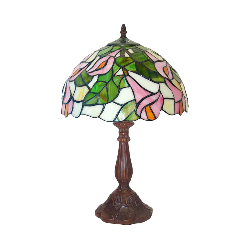 Stained Glass Petunia Flower Table Light Tiffany Style Single Coffee Night Stand Lamp