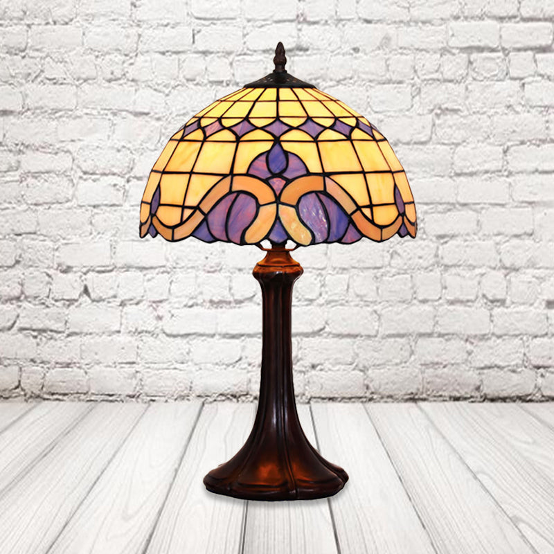 1 Head Bedroom Night Light Tiffany Coffee Table Lighting with Grid Patterned Stained Glass Shade