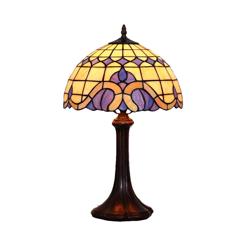 1 Head Bedroom Night Light Tiffany Coffee Table Lighting with Grid Patterned Stained Glass Shade