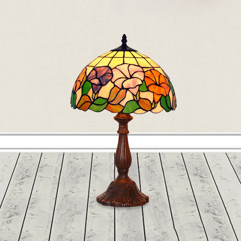 Cut Glass Morning-Glory Table Light Tiffany Single-Bulb Bronze Night Stand Lamp for Bedside