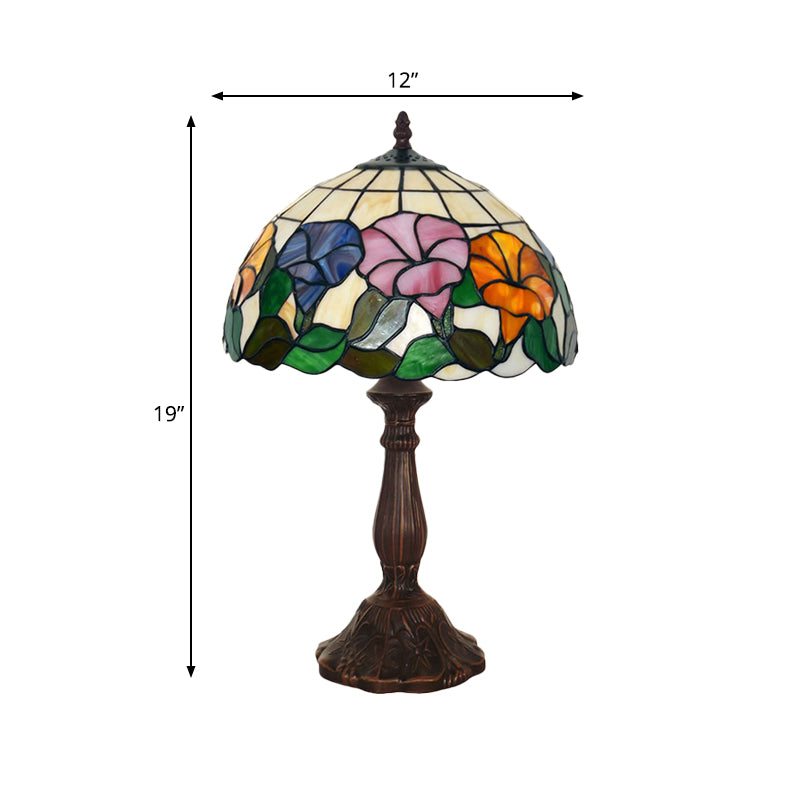 Cut Glass Morning-Glory Table Light Tiffany Single-Bulb Bronze Night Stand Lamp for Bedside