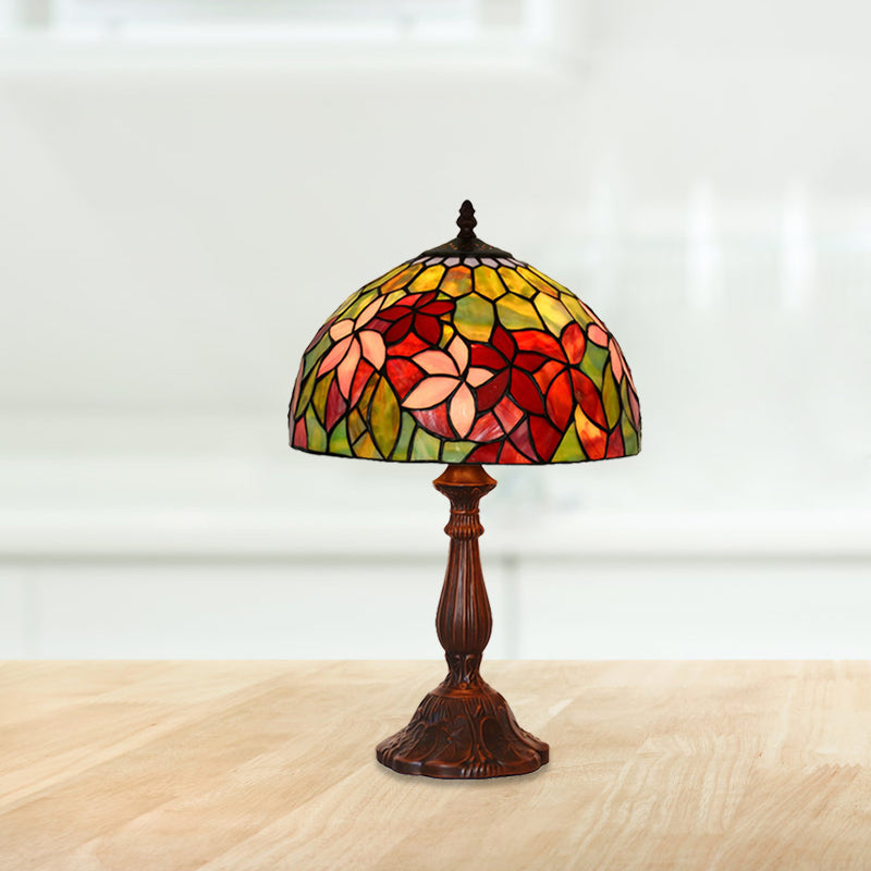 Floral Nightstand Light 1-Light Handcrafted Stained Glass Tiffany Table Lamp in Bronze