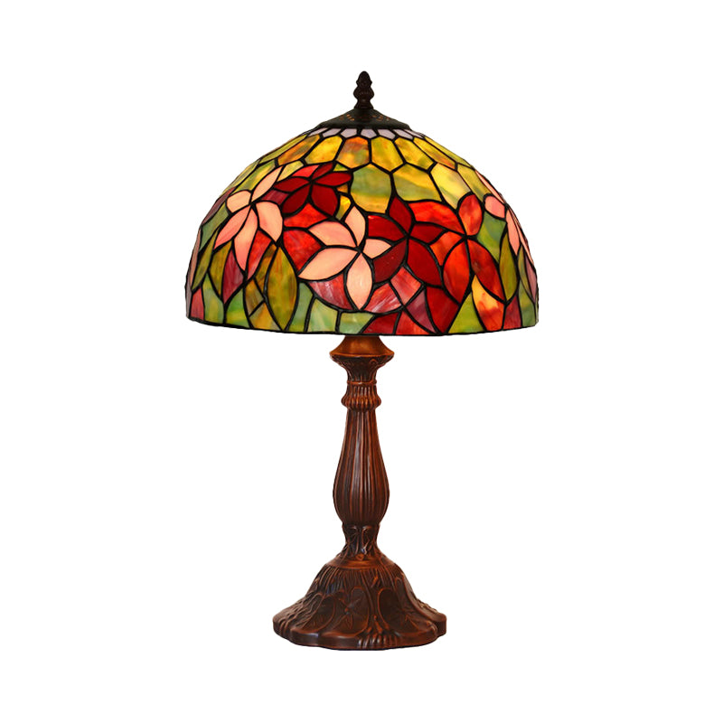 Floral Nightstand Light 1-Light Handcrafted Stained Glass Tiffany Table Lamp in Bronze