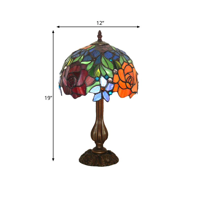 Victorian Style Blossom Table Light 1 Head Multicolored Stained Glass Night Stand Lamp