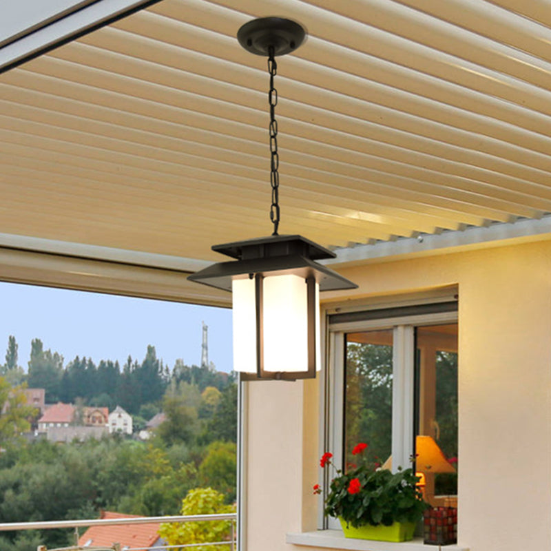 Milchglas Schwarz Suspension Anhänger Lantern 1 leichte Landschaft hängende Licht für Balkon