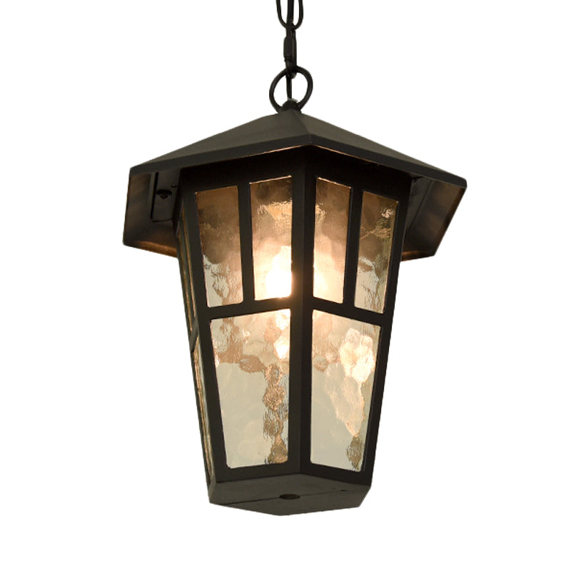 Ripple Glass Black Drop Lamp Birdcage Single Head Retro Pendant Lighting Fixture for Outdoor