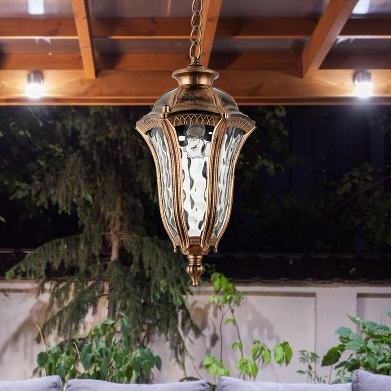 Lodge Urn-Shaped Drop Pendant 1-Light Clear Ripple Glass Hanging Ceiling Light in Bronze