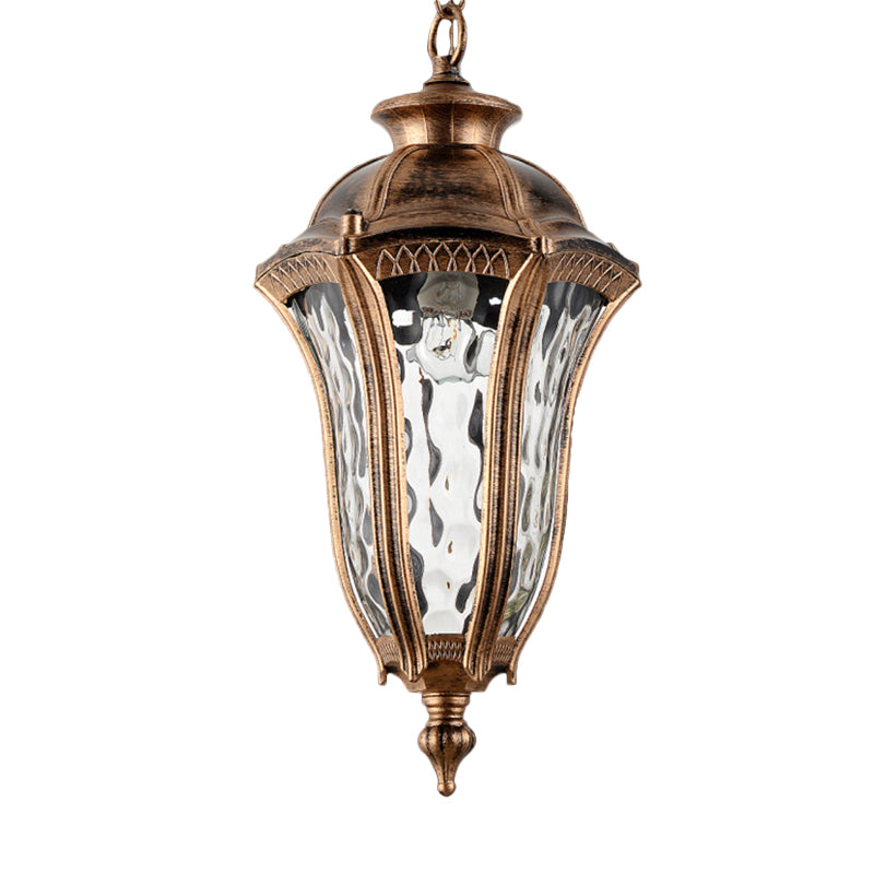 Lodge Urn-Shaped Drop Pendant 1-Light Clear Ripple Glass Hanging Ceiling Light in Bronze