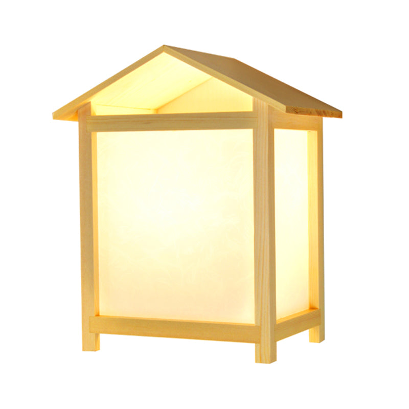 Apparecchiatura da lampada con applique in stile 1 giapponese con lampada a forma di casa in legno a forma di paralona parchmyn