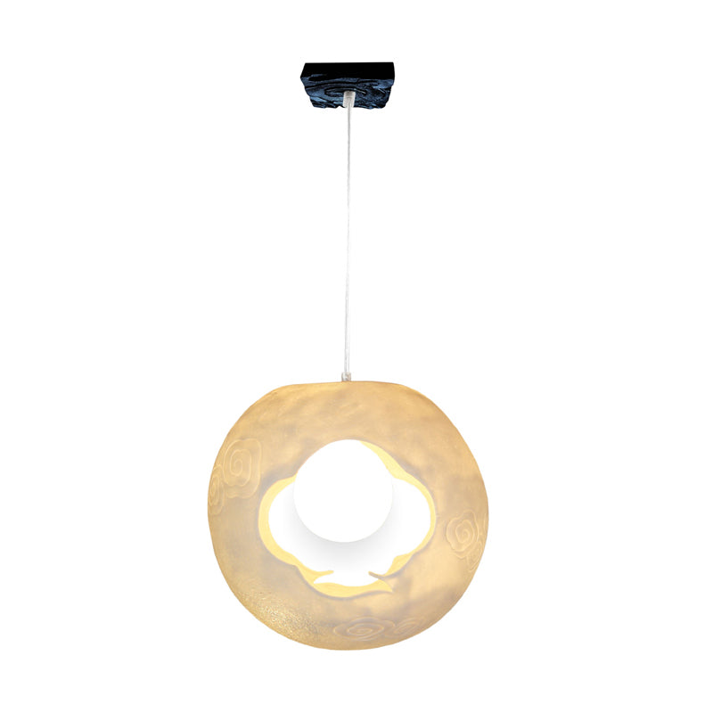 1 Glühbirnenschlafzimmer Hanges Lampe Kit Moderner weißes Pendellicht mit Laser-Kut-Ballharz-Schatten