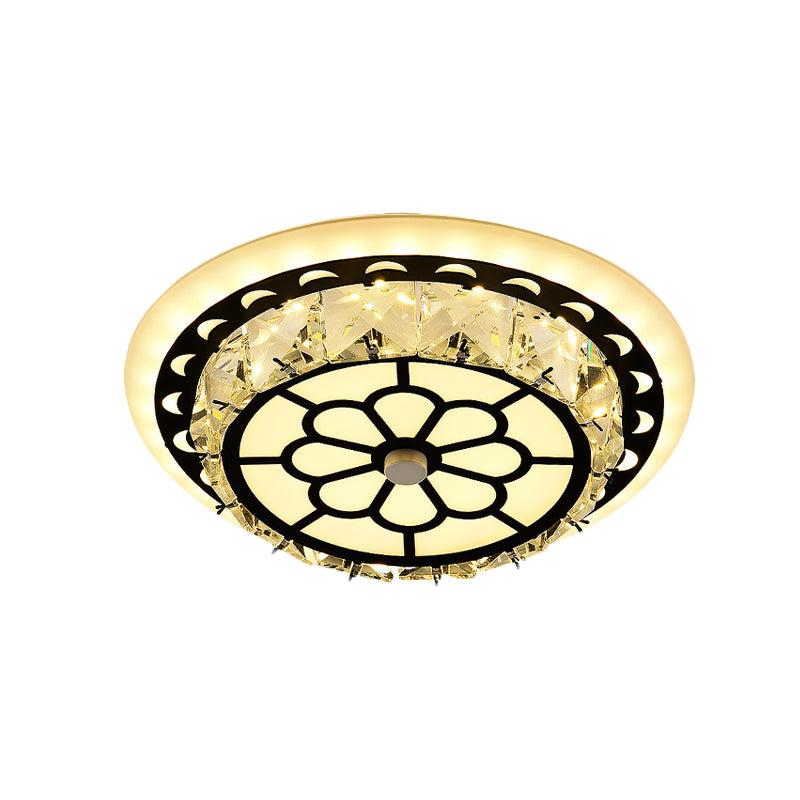 Beveled Crystal LED Ceiling Light Modern Black Floral Pattern Round/Square Corridor Flushmount Lamp