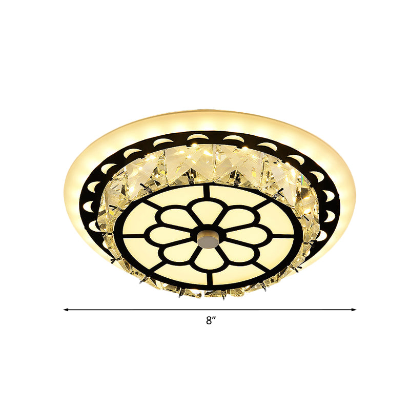 Beveled Crystal LED Ceiling Light Modern Black Floral Pattern Round/Square Corridor Flushmount Lamp