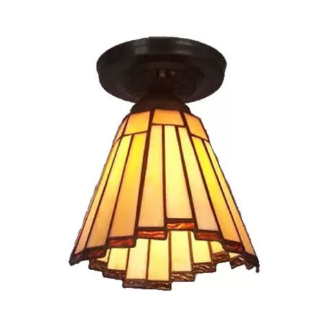 Stained Glass Ceiling Light, Mini Coolie Semi Flush Mount Light for Hallway Tiffany Style, H8" x D6"