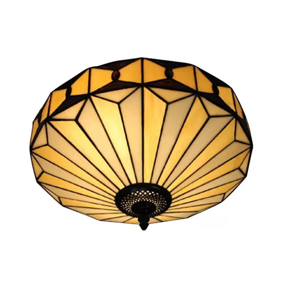 Stained Glass Ceiling Light for Bedroom, 2-Lights Flush Mount Light with Geometric Shade Mission Style, H8.5" x D16"