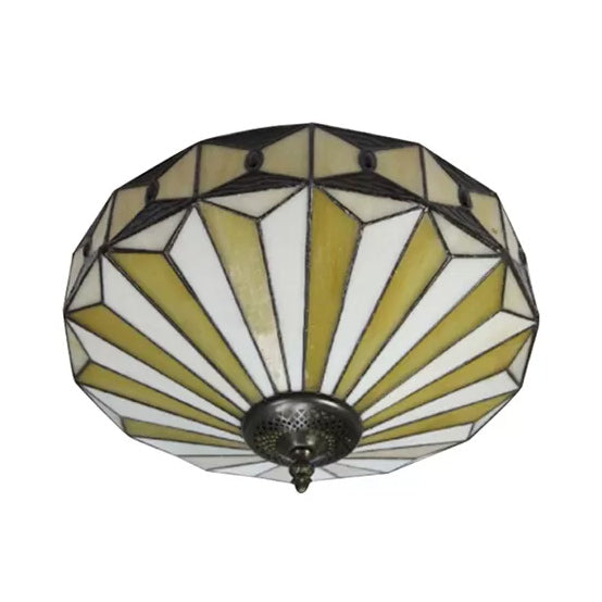 Stained Glass Ceiling Light for Bedroom, 2-Lights Flush Mount Light with Geometric Shade Mission Style, H8.5" x D16"