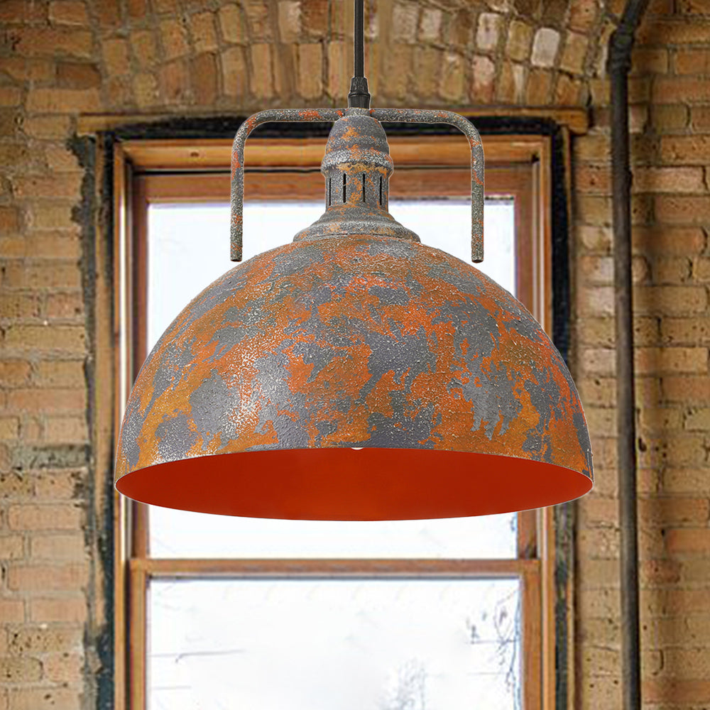 Rust Finish Domed Pendant Light Antique Style Wrought Iron 1 Head Dining Table Hanging Fixture with Vented Socket