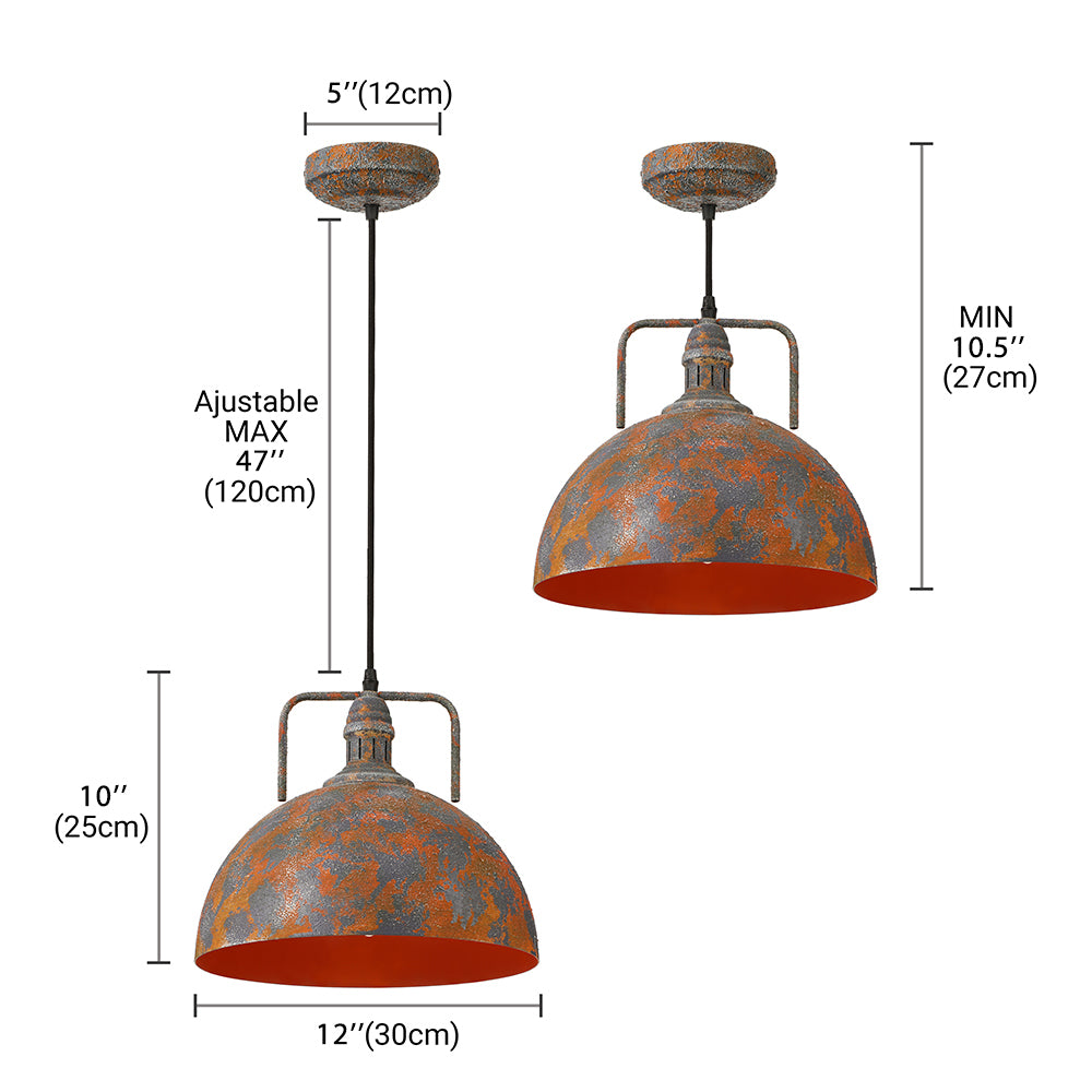 Rust Finish Domed Pendant Light Antique Style Wrought Iron 1 Head Dining Table Hanging Fixture with Vented Socket