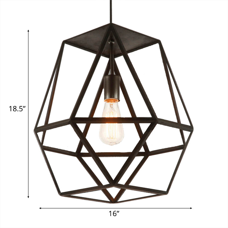 1 kop hanglamp industrieel polygoon metalen tint hangende lamp met draadbeschermer in zwart